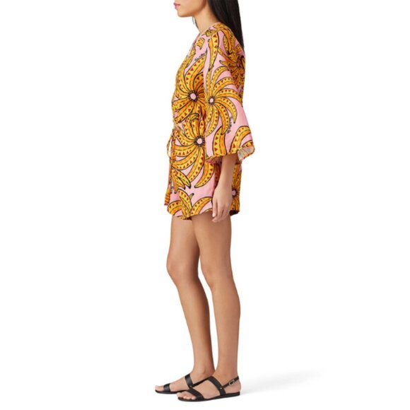 FARM RIO Pink Yellow Floral Banana Linen Romper | Tropical Vacation | Small * - Picture 11 of 11